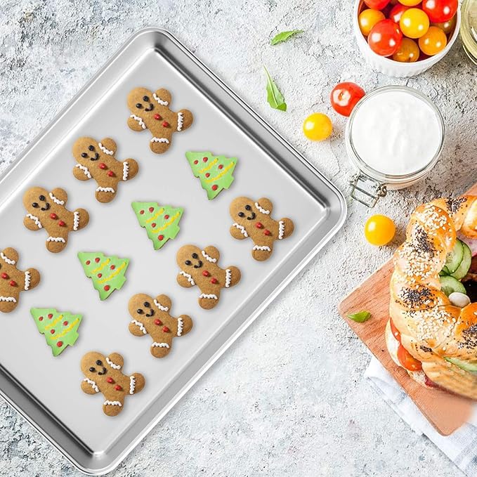 Wildone Baking Sheet Set of 2 - Stainless Steel Cookie Sheet Baking Pan, Size 12 x 10 x 1 inch, Non Toxic & Heavy Duty & Mirror Finish & Rust Free & Easy Clean