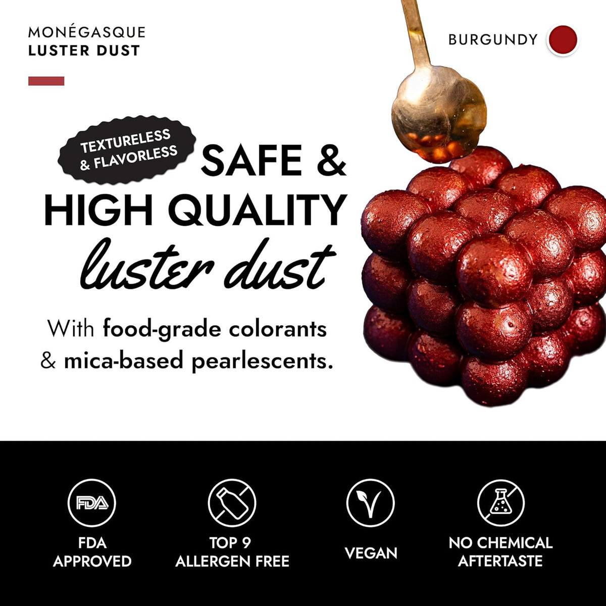 MONÉGASQUE Red Edible Glitter for Drinks 15g – Burgundy Edible Glitter for Cakes & Cocktails - Halloween Drink Shimmer Spray - Red Luster Dust for Drinks, Cocktail, Cake Decorating, & Food Decorations
