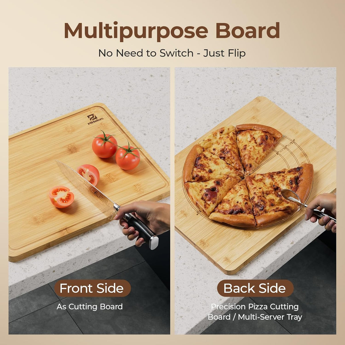 Bamboo Cutting Boards Large Set of 4 for Kitchen, Wood Charcuterie Chopping Board with Holder Non Slip, Steak Serving Tray with Juice Groove, Big Butcher Block for Cheese, Ideal for Gift