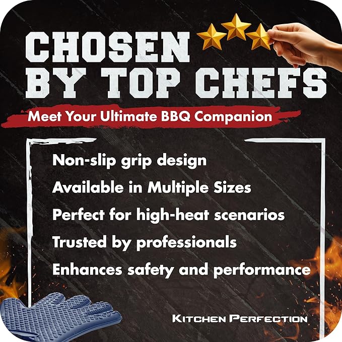 KITCHEN PERFECTION XL Silicone Smoker Oven Gloves-Extreme Heat Resistant BBQ Gloves-Handle Hot Food Right on Your Grill Fryer&Pit|Waterproof Grilling Cooking Baking Mitts|Superior Value Set+3 Bonuses