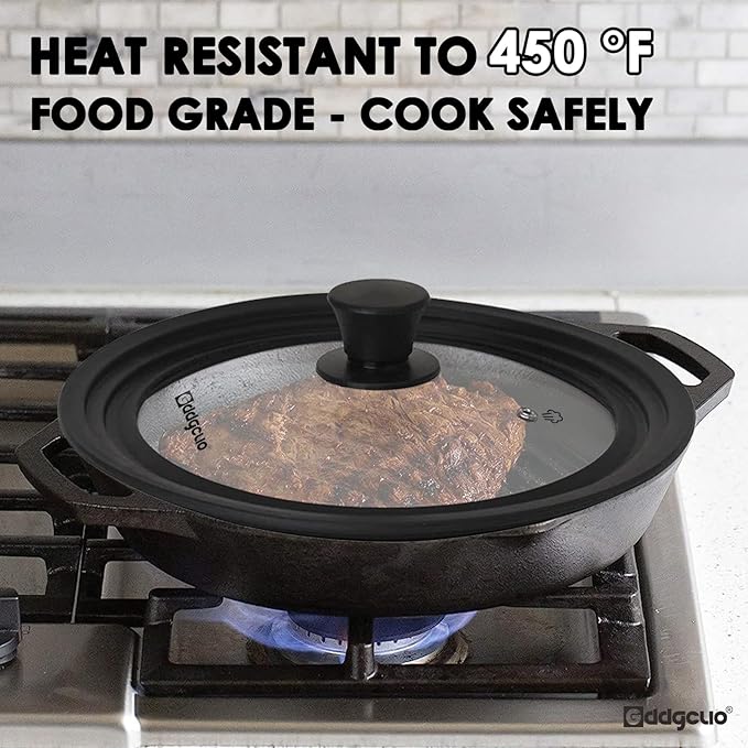 13-14-15 in Universal Pan Lid, Extra Large Silicone Pot Lid for Pots, Pans & Skillets, Replacement Frying Pan Lid with Heat Resistant Silicone Knob, Dishwasher Safe, Black