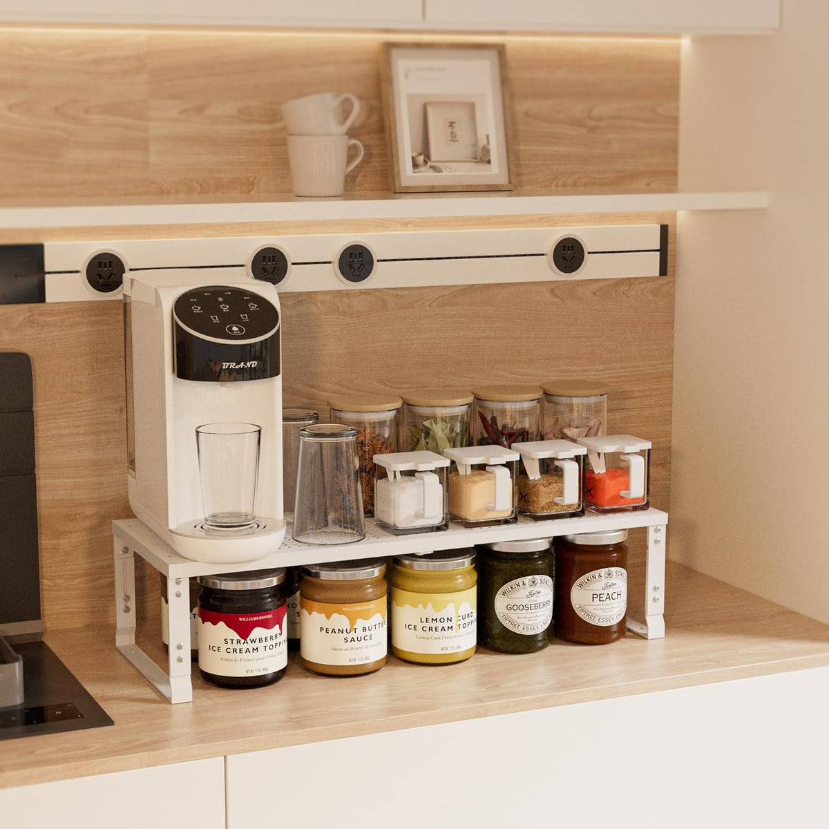 Expandable Spice Rack,Stackable Storage for Cabinet, Multi-Functional Kitchen Shelving,Height-Adjustable,Sustainable Organizer Solution(2Packs/White/Medium)