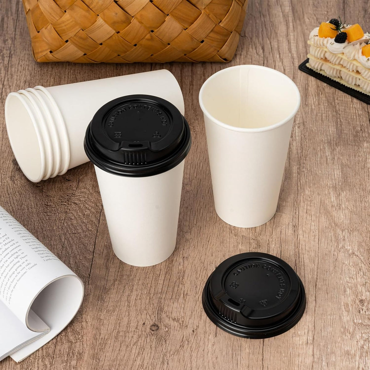 YEEHAW 100 Pack 16 oz Disposable Coffee Cups with Lids, Heat & Leak-proof Paper Cups, to Go Coffee Cups for Hot & Cold Beverage