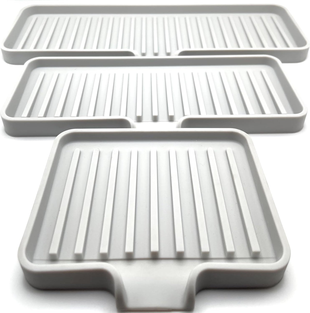 Happitasa Silicone Soap Dish Tray and Sponge Holder with Drain Chute, Pack of 2 | Bathroom and Kitchen Sink Organizer Caddy (Light Grey, 5.2"x4", 7.2 Ounces)