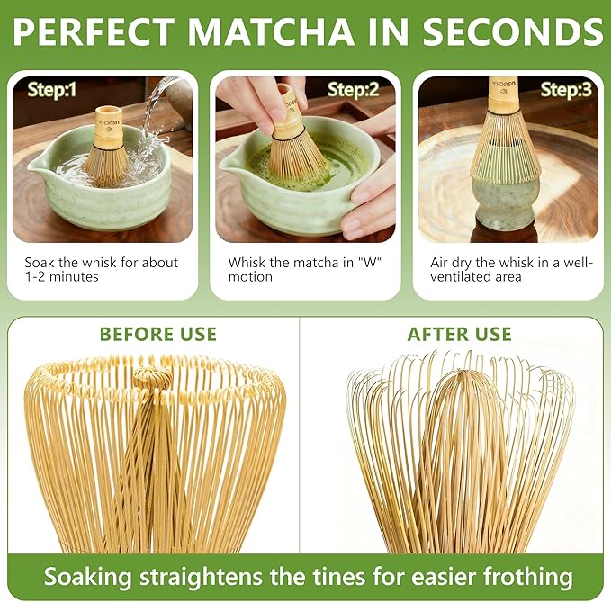 Bamboo Matcha Whisk, Handcrafted Organic Traditional Japanese Chasen, Matcha Stirrer Green Tea Preparation Mixing Tool Accessory (100 Prongs)