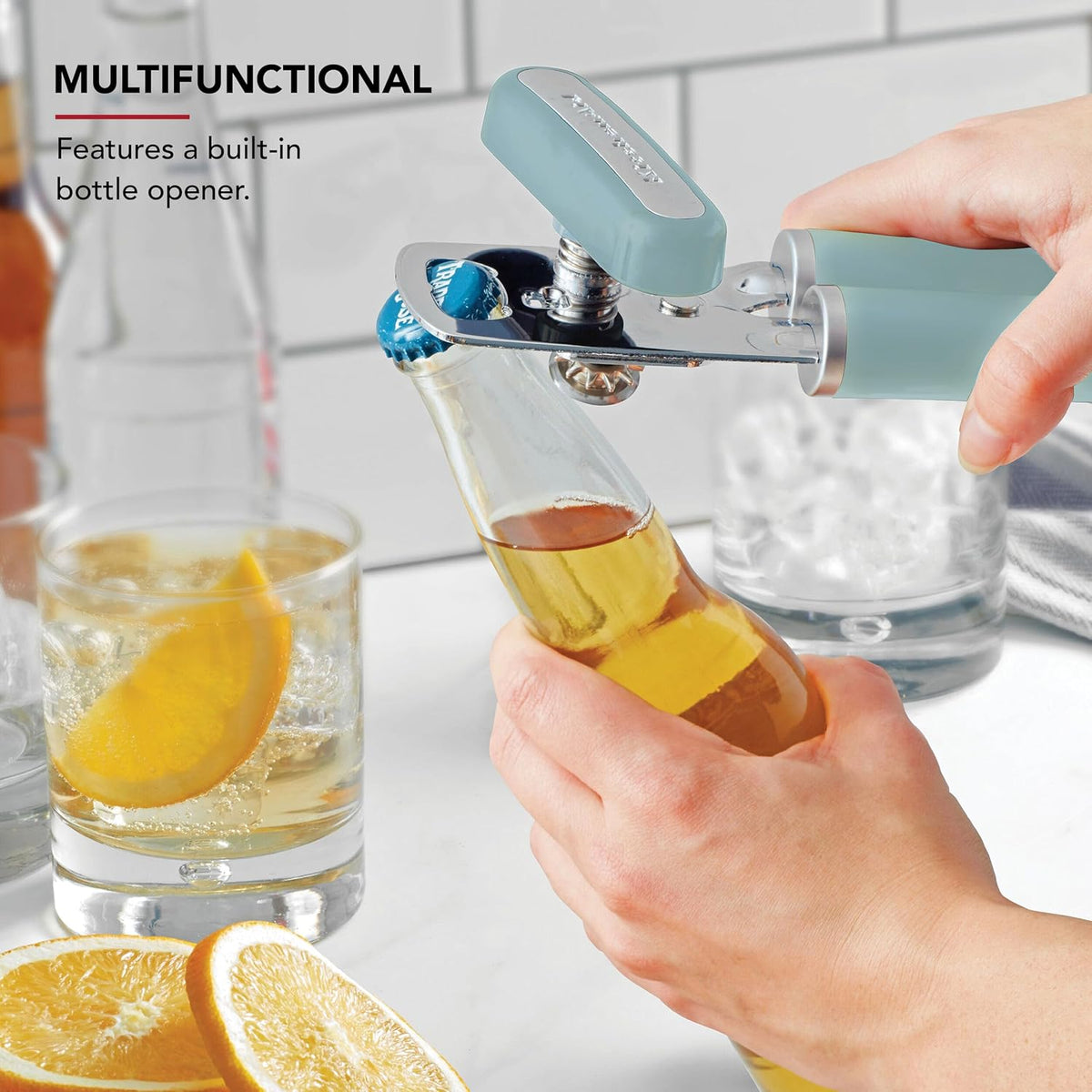 KitchenAid Classic Multifunction Can Opener and Bottle Opener Easy to Use, Razor Sharp Stainless Steel Cutting Wheel, Soft Ergonomic Handles, Mineral Water
