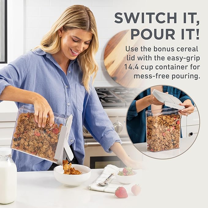 Bentgo Pantry - 22-Piece Airtight Food Storage Containers, Clear and Stackable Kitchen and Pantry Organization Set, Locking Lids for Freshness, Bonus Cereal Lid & Scoop, BPA-Free Plastic (White Stone)