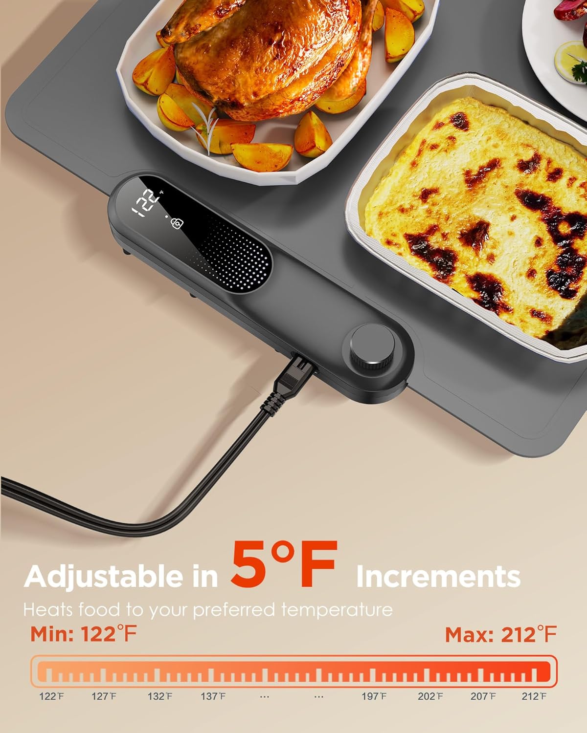 FEPPO Food Warming Mat, (XXL 35”x16”) Electric Warming Trays for Buffets Party, Fast Full-Surface Heating Mat for Food with 19 Level Adjustable Temperature and 6 Hours Timer, Roll Up Food Warmer