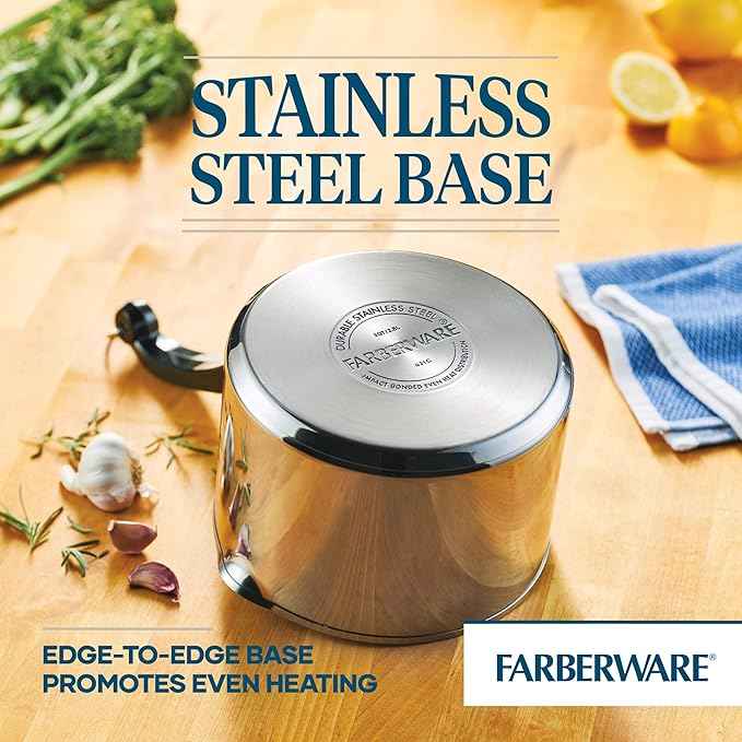 Farberware Classic Stainless Steel 3-Quart Covered Straining Saucepan - - Silver