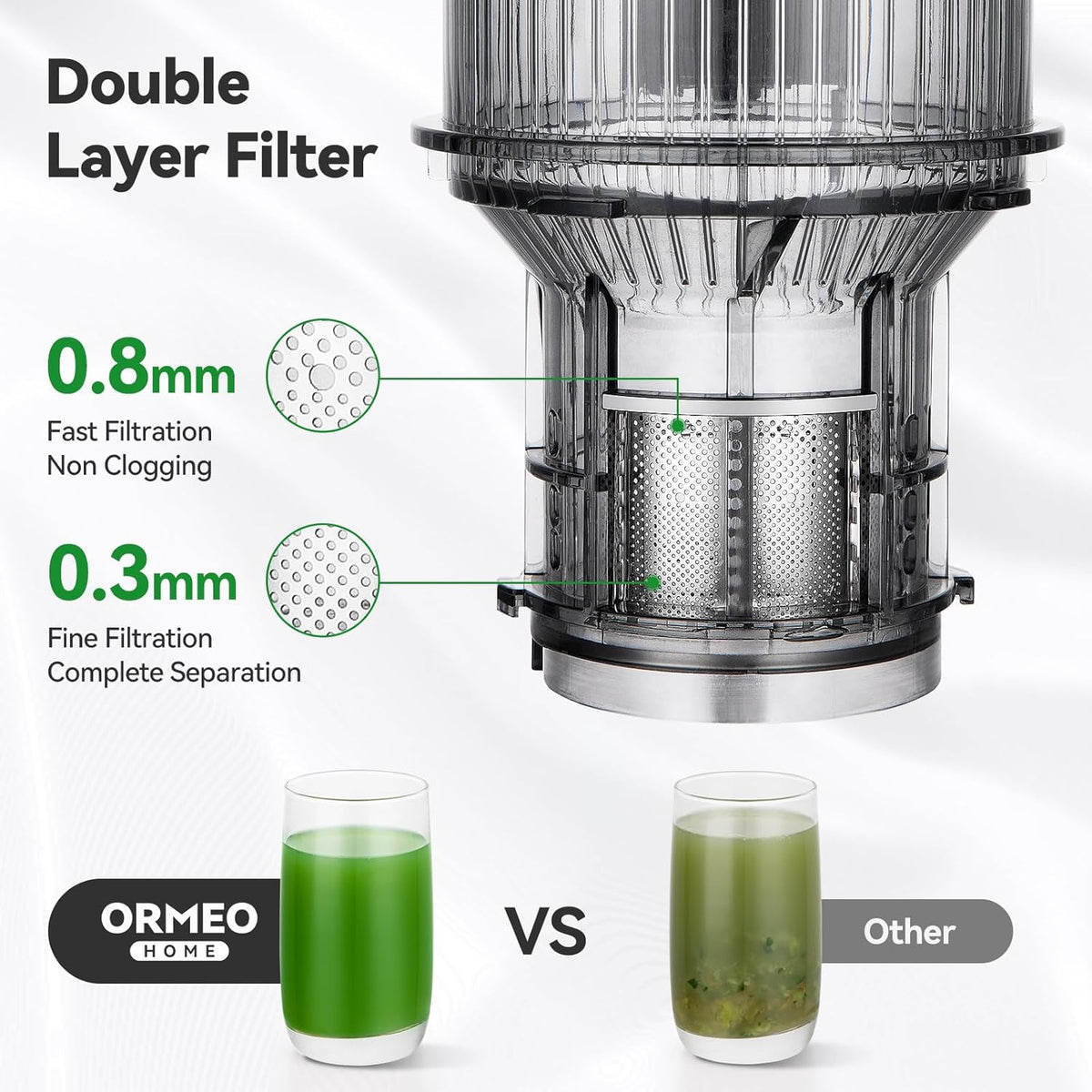 Juicer Machines,ORMEO HOME Cold Press Juicer with Large Feed Chute Fit Whole Fruits & Vegetables,Slow Masticating Juicer With Pulp Seperation,99% Juice Purity,200W Quiet Motor,Easy to Clean,BPA Free