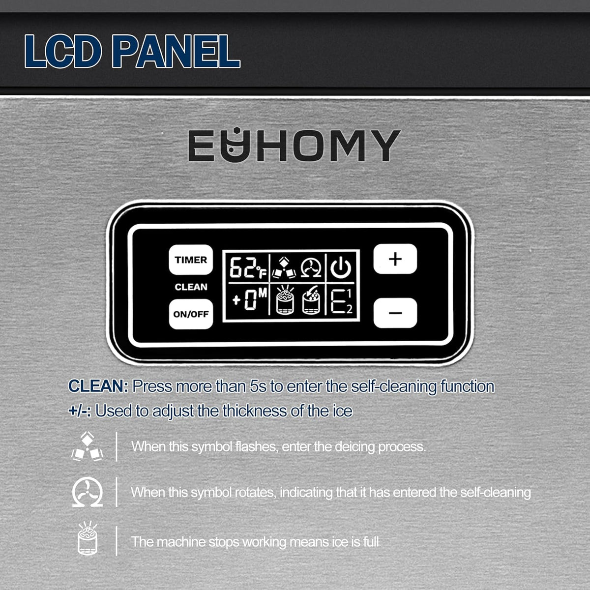 EUHOMY Commercial Ice Maker Machine, 150lbs/24H Stainless Steel Under Counter ice Machine with 33lbs Ice Storage Capacity, Freestanding Ice Maker.