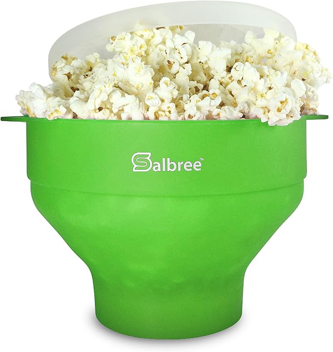 The Original Salbree Microwave Popcorn Popper, Silicone Popcorn Maker, Collapsible Microwavable Bowl - Hot Air Popper - No Oil Required - The Most Colors Available (Green)