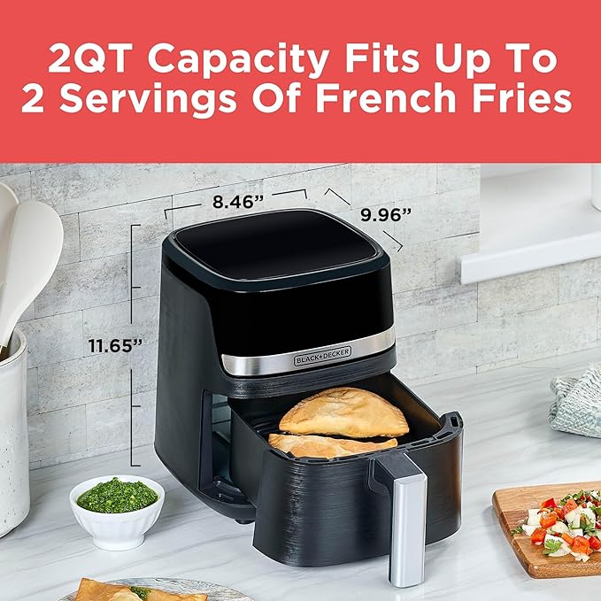 BLACK+DECKER Purifry 2QT Air Fryer, Crispy Deep Fried Taste without the Fat, Plus Bake, Dehydrate, and Keep Food Warm, Digital Touchscreen and Auto Shut-Off