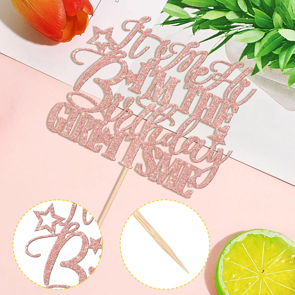 1 PCS It's Me Hi I'm the Birthday Girl It's Me Cake Topper Glitter Music Singer Cake Pick for Funny Hip Hop Singer Girls Birthday Party Cake Decorations Supplies Rose Gold