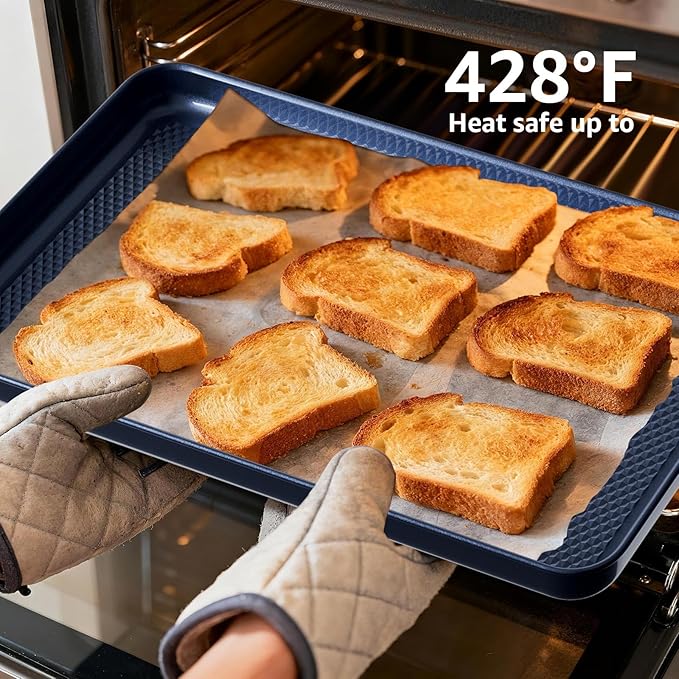 3Pcs Nonstick Baking Sheet, Baking Sheet Pan Set, Jelly Roll Pans, Cookies Sheet for Baking, Cookie Sheet Pan with Diamond Texture, Blue