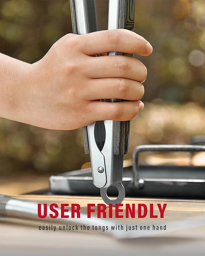 Stainless Steel BBQ Tool Set with Veined-Dyed Wooden Handles | Heavy Duty Grilling Accessories | 3-Piece Outdoor Barbecue Grill Utensil Set with Spatula, Fork, and Tongs - Ideal Gift for Men…