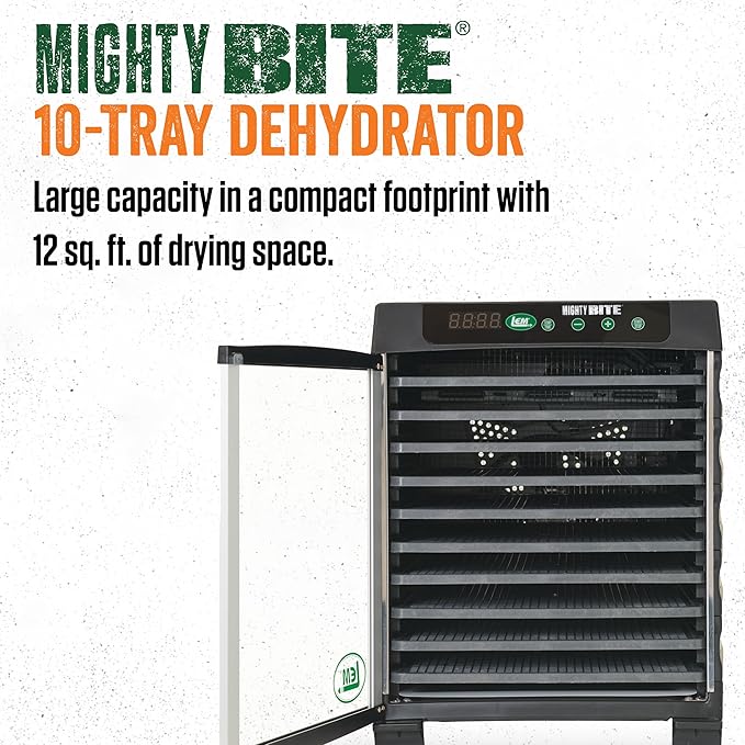 LEM Products MightyBite 10-Tray Dehydrator, Food Dehydrator for Beef Jerky, Meat, Vegetables, and Fruits, Includes Dryer Machine and 10 Trays, Black