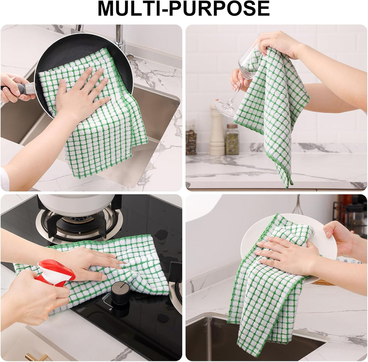 Kitinjoy Cotton 6 Pack Terry Kitchen Towels, 16 x 25 Inches Super Soft and Absorbent Dish Towels, Quick Drying Hand Towels for Kitchen Drying, Multiple Colour