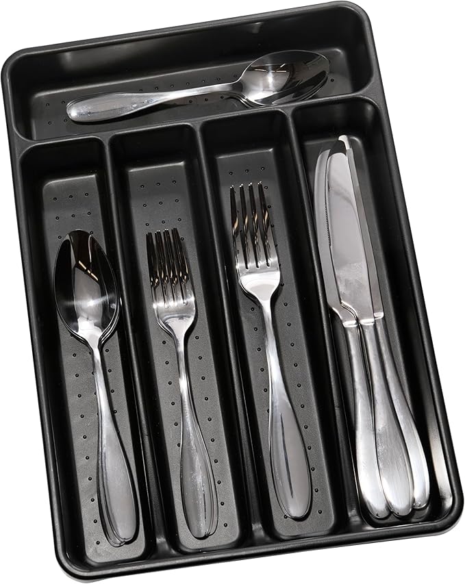 madesmart Classic Mini Silverware Tray Soft Grip, Non-Slip Kitchen Drawer, Multi-Purpose Home Organization, BPA Free, 5 Compartments, Carbon