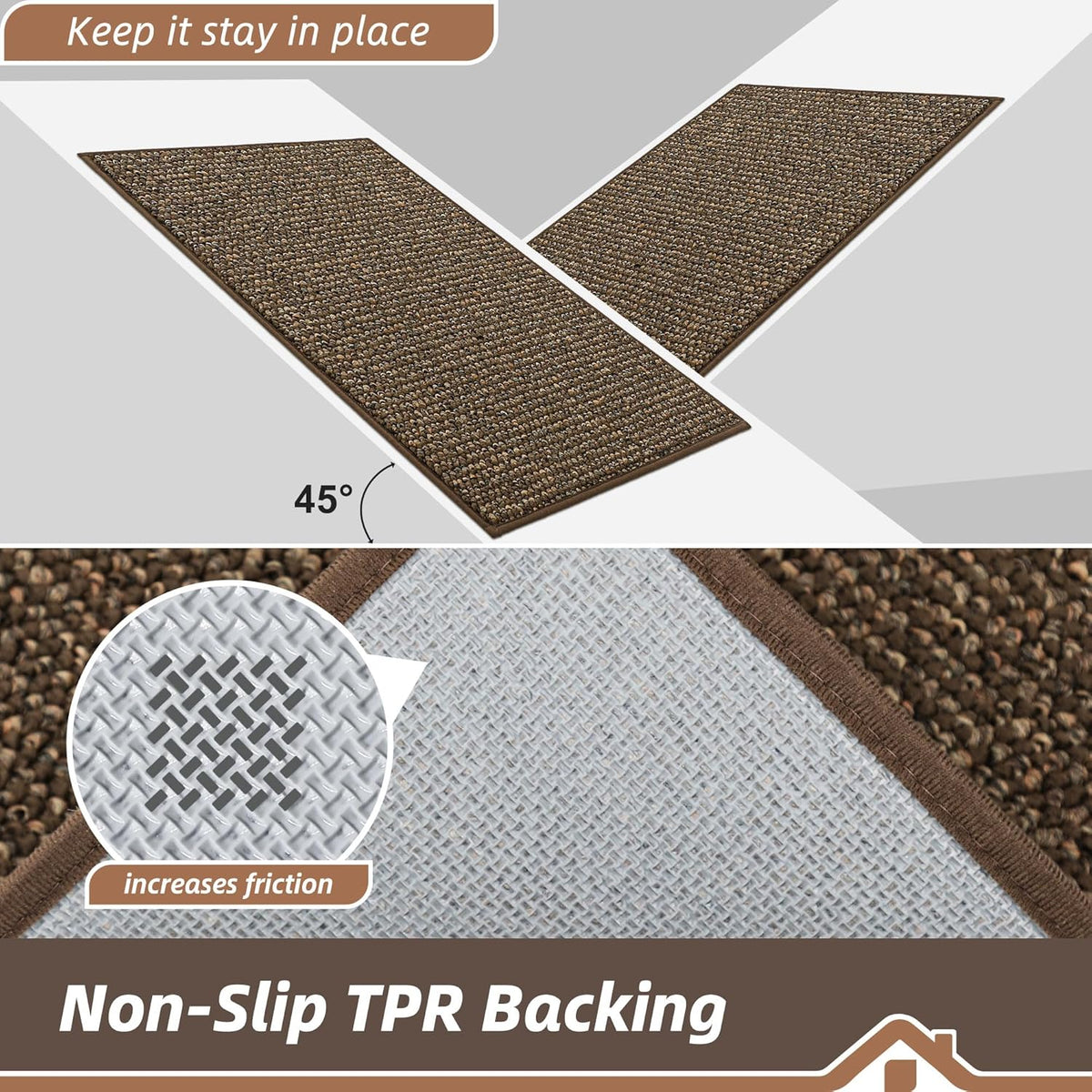 BEQHAUSE Kitchen Rugs and Mats 2PCS, Non-Slip Kitchen Mats for Floor, Absorbent and Stain Resistant Kitchen Runner, Machine Washable Rugs for Kitchen, Laundry & Sink, 24"x36"+24"x60", Brown