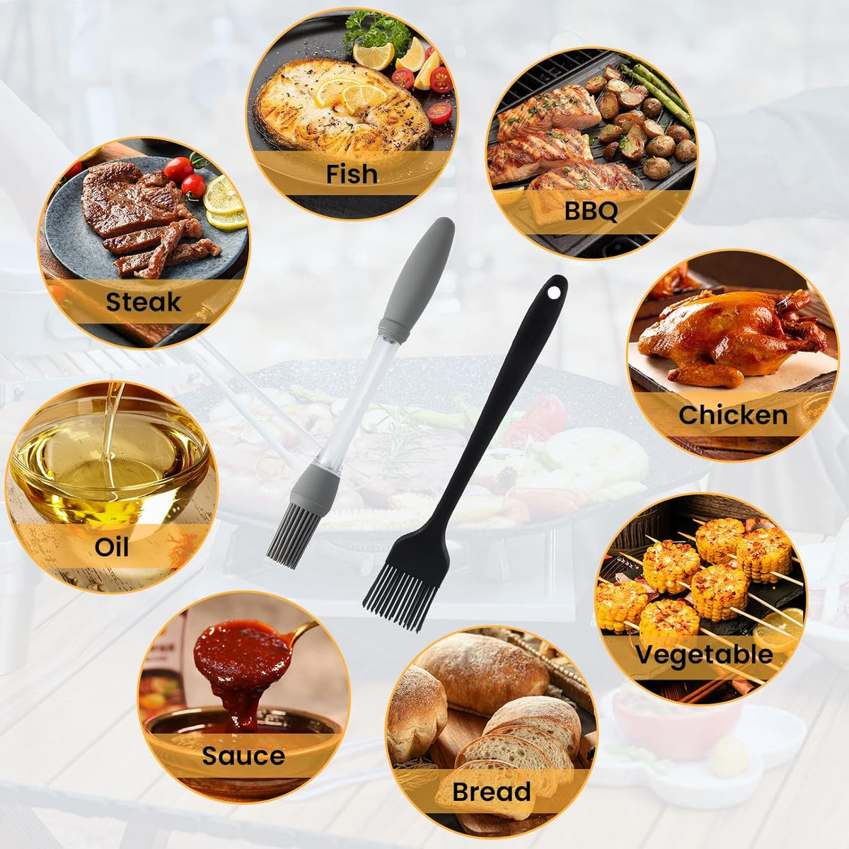GEEKHOM Basting Brushes, Silicone Basting Pastry Baking Brush Set Heat Resistant Spread Oil Butter Sauce Marinade Meat Glazing for BBQ Grill Barbecue Baking Kitchen Cooking, 4 Pack, Black