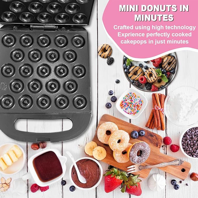 23 Mini Donut Maker Machine – Electric Donut Maker, Non-Stick, Fast Heating, Easy to Use for Home and Restaurants, Perfect for Breakfast, Snacks, Kids Parties, Gift Idea - Makes 23 Doughnuts at Once