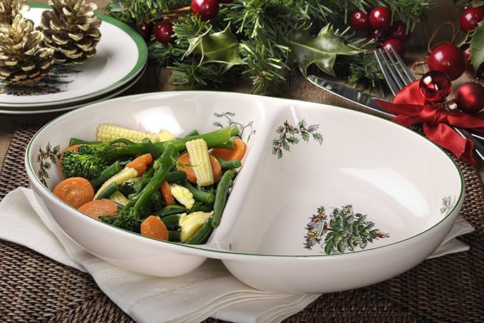 Spode Christmas Tree Divided Dish - 11.5" Festive Serving Tray for Holiday Parties, Seasonal Events - Fine Earthenware, Decorative Christmas Dinnerware, Microwave & Dishwasher Safe
