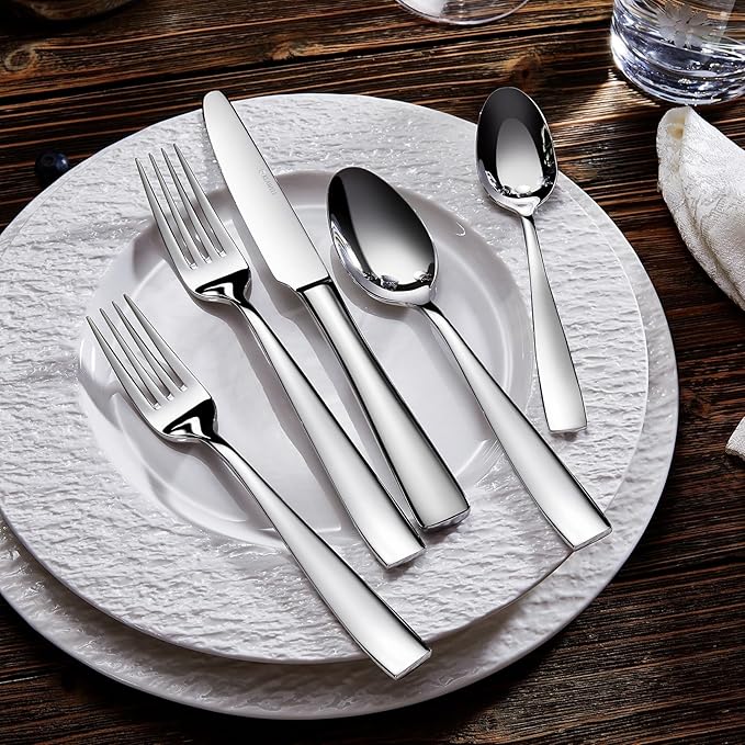 KEAWELL Premium 4-Piece Louis Spoon Set, 18/10 Stainless Steel, Squared Edge, Smooth Finish, Dishwasher Safe (6.4" Teaspoon)