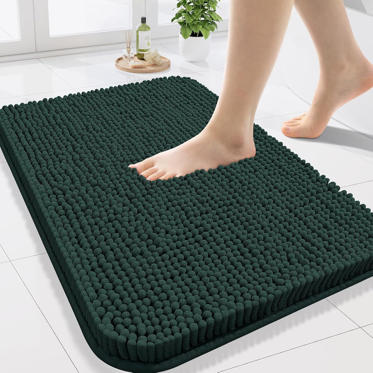Arotive Bathroom Rugs 24x16, Extra Soft Absorbent Shaggy Chenille Bath Rugs, Machine Washable Rubber Backing Non-Slip Bath Mats for Bathroom Floor Tub and Shower Home Decor Accessories, Blackish Green