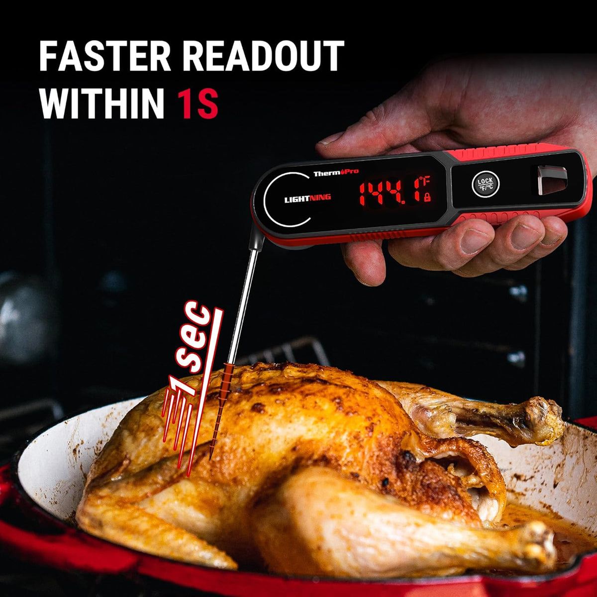 ThermoPro Lightning 1-Second Instant Read Meat Thermometer, Kitchen Food Thermometer with Auto Wake/Sleep/180° Rotating Display, Waterproof Cooking Thermometer for Oil Deep Fry Smoker BBQ Grill
