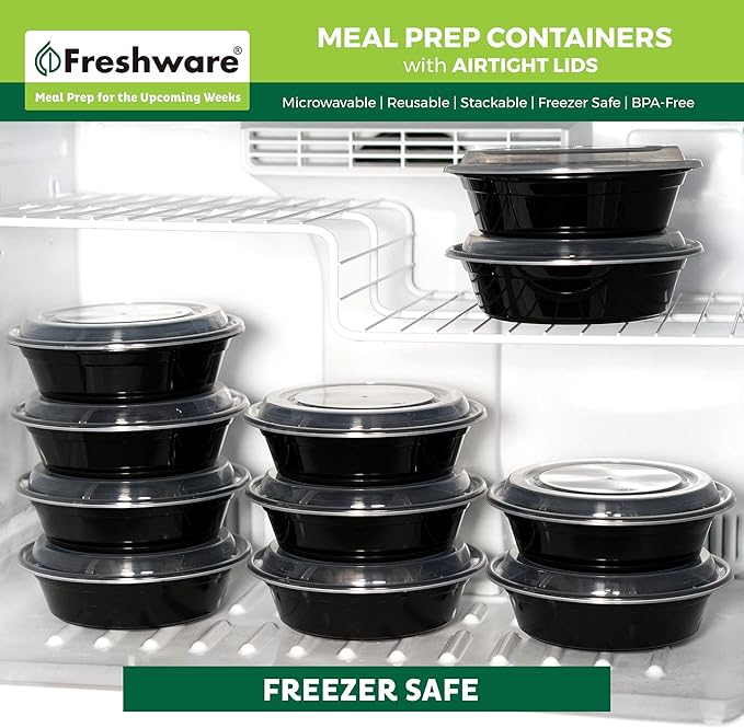 Freshware Meal Prep Containers with lids [150 Pack] Food Storage Containers, Bento Box, BPA-Free, Stackable, Microwave, Dishwasher, Freezer Safe, 32 Oz