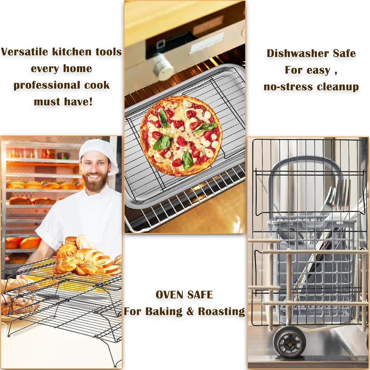 1Pcs Cooling Rack Baking, 13 x 9.6 inches Stackable Baking Rack for Oven Cooking, Heavy Duty Stainless Steel Wire Rack for Baking, Oven & Dishwasher Safe - Black