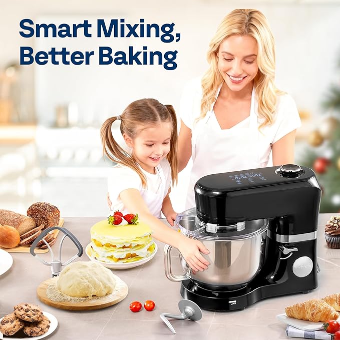 VIVOHOME Stand Mixer with Fermentation, One-Touch Presets Electric Dough Mixer with 6 Qt Bowl, Kitchen Standing Mixer for Baking, Cake with Flex Edge Beater, Bread Hook, Whisk, Black