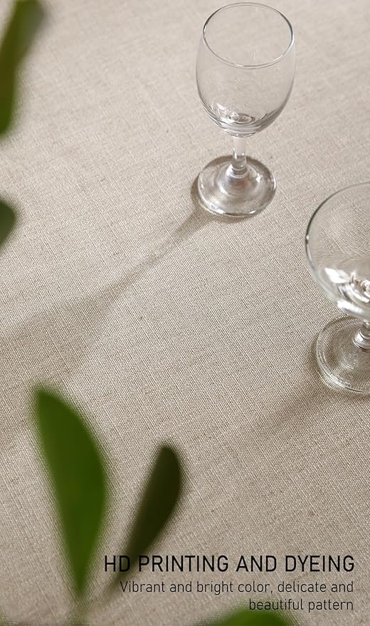 ISAENNE Designer Christmas Linen Long Tablecloth Rectangle,Light Beige Western Table Cloth,Wrinkle Resistant Decor Tablecloths for Dining Thanksgiving Kitchen Christmas,63"*102"-Carol G
