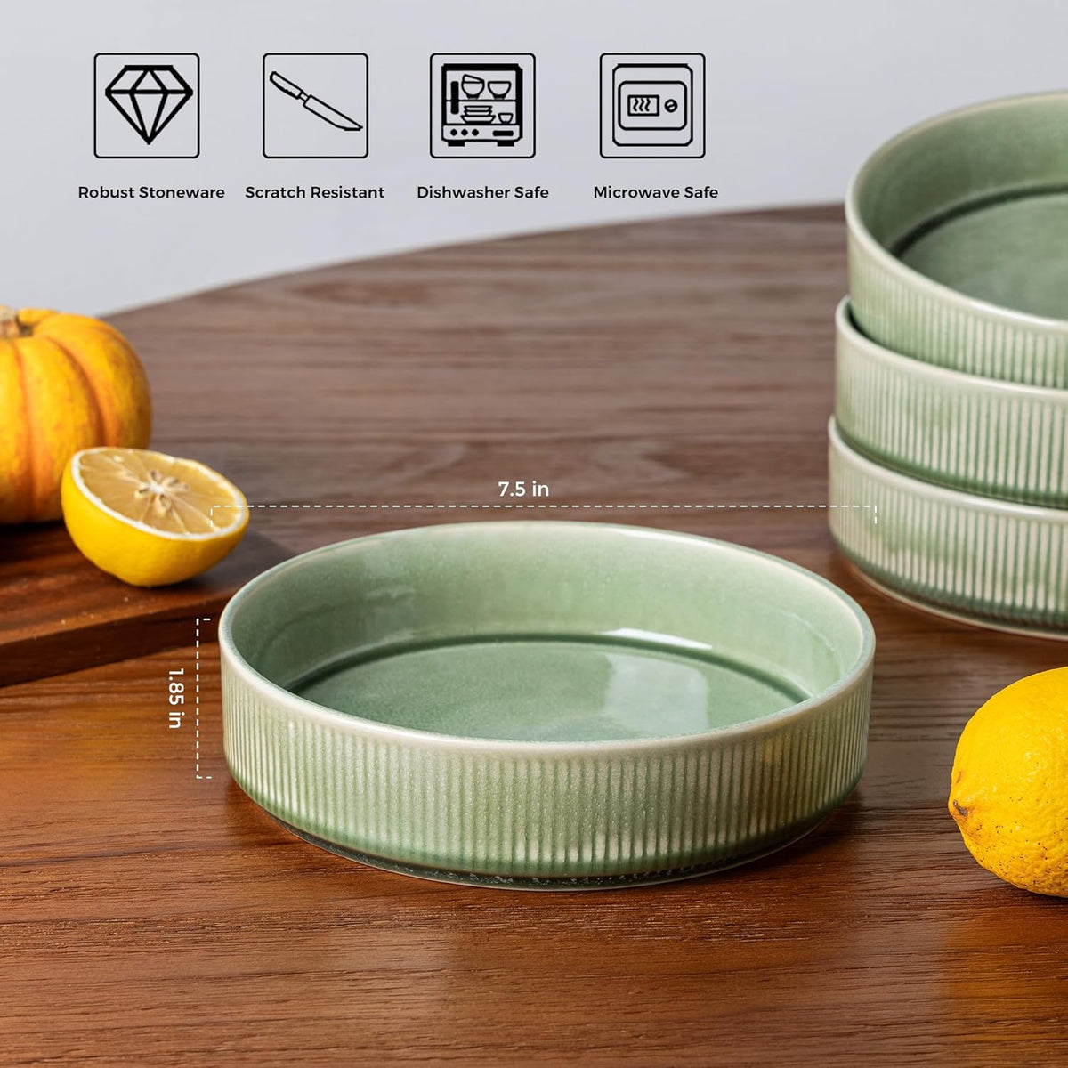 GBHOME 7.5'' Stoneware Pasta Bowls, Serving Bowls Set of 6 for Kitchen, Double Reactive Glaze Bowls for Fruit,Pasta,Salad,Oatmeal,Meal, Microwave Safe (6 pcs)