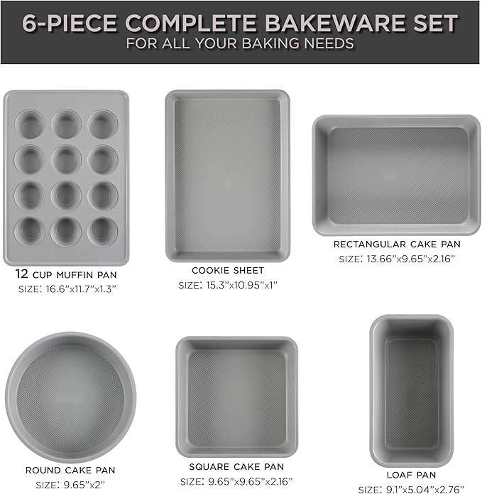 Country Kitchen Nonstick Stackable Bakeware Set - Durable, Easy Release Baking Set, Taupe, 6 Pcs