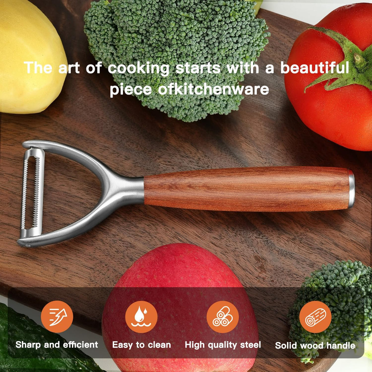 Serrated Blade Premium Y Type 304 Stainless Steel Multifunctional Kitchen Peeler Real Wood Handle Ultra Sharp Blade Vegetable Potato Apple(Aosuan)