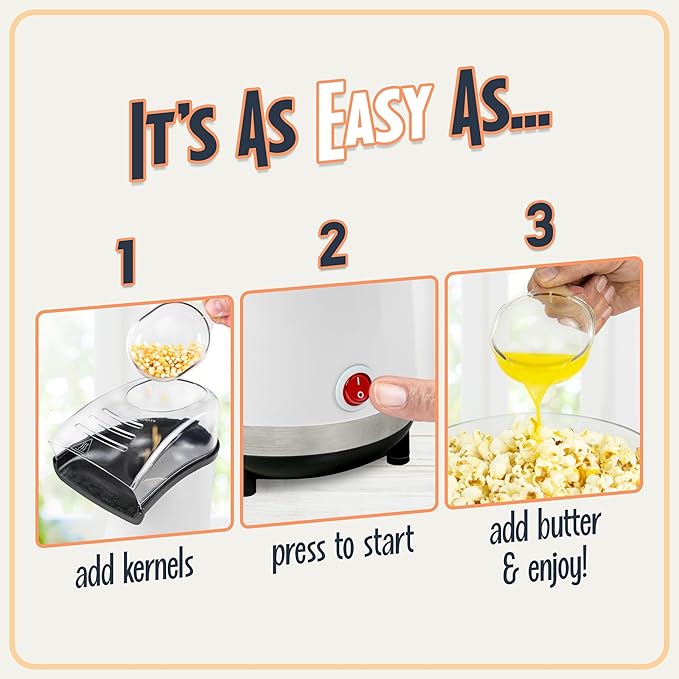 Nostalgia Air Popper Popcorn Maker – 16 Cups Oil-Free Pop Corn – Includes 4-oz Measuring Cup – Perfect for Family Movie Nights – White