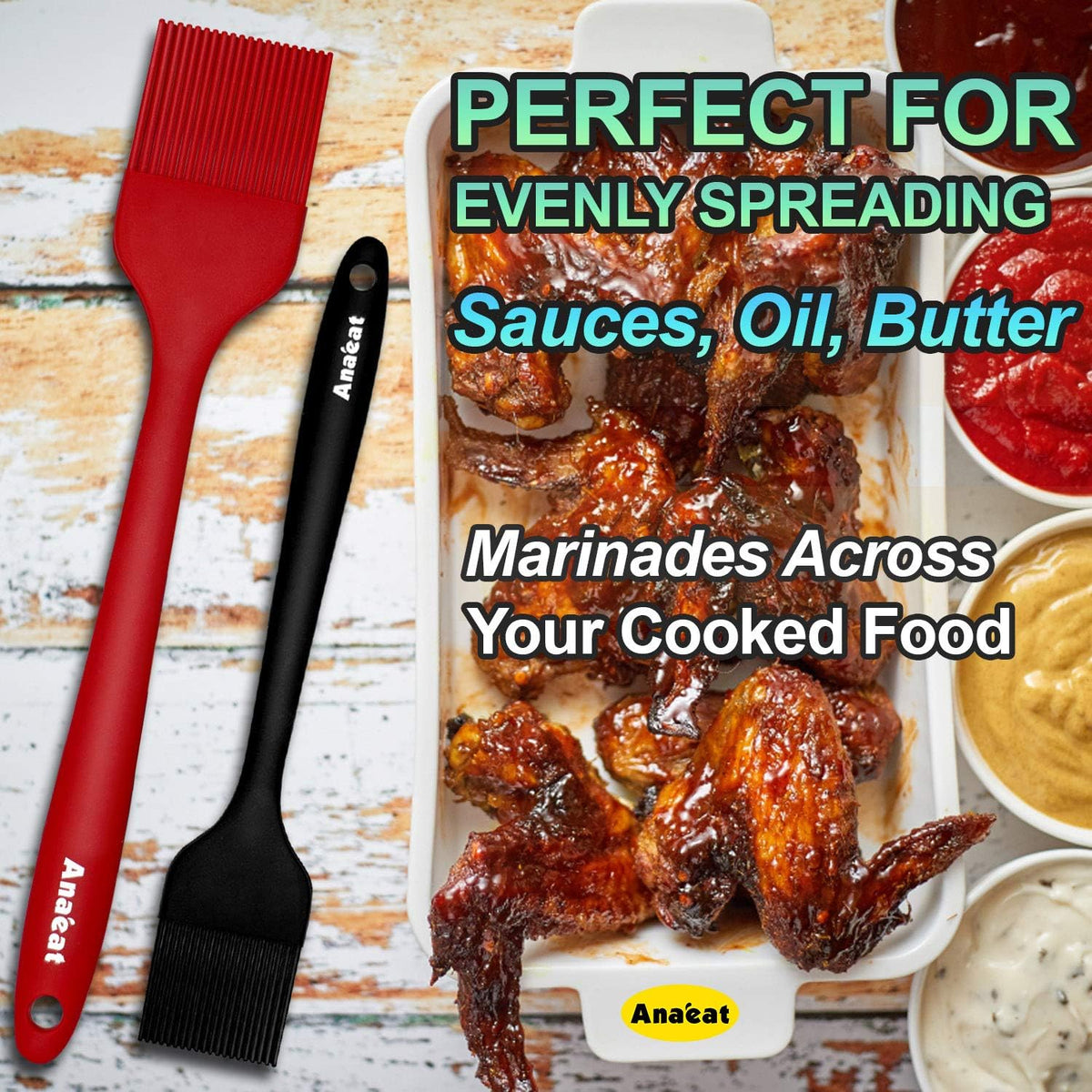 Anaeat High Heat Resistant Silicone Basting Pastry Brush Set of 3- Hygienic One-Pieces Design Spread Oil Butter for BBQ Grill Barbecue Baking Kitchen Cooking - BPA Free & Dishwasher Safe (10"+8.2")