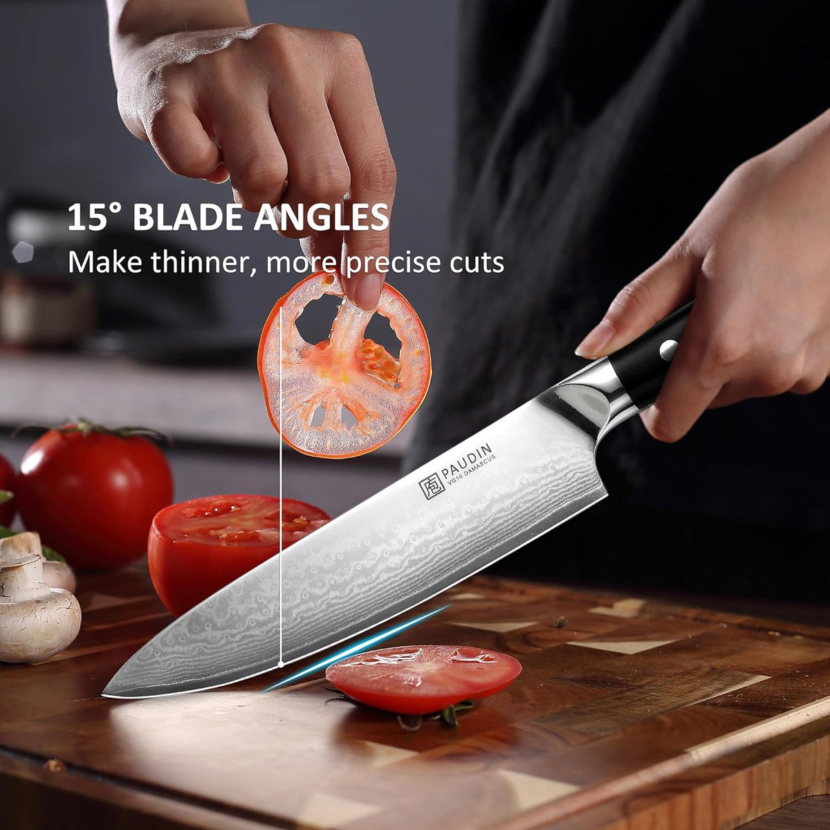 PAUDIN Damascus Knife Set 3 PCS, Japanese VG10 Steel Core, Ultra Sharp Chef Knife Set, Full Tang G10 Handle, Damascus Kitchen Knives