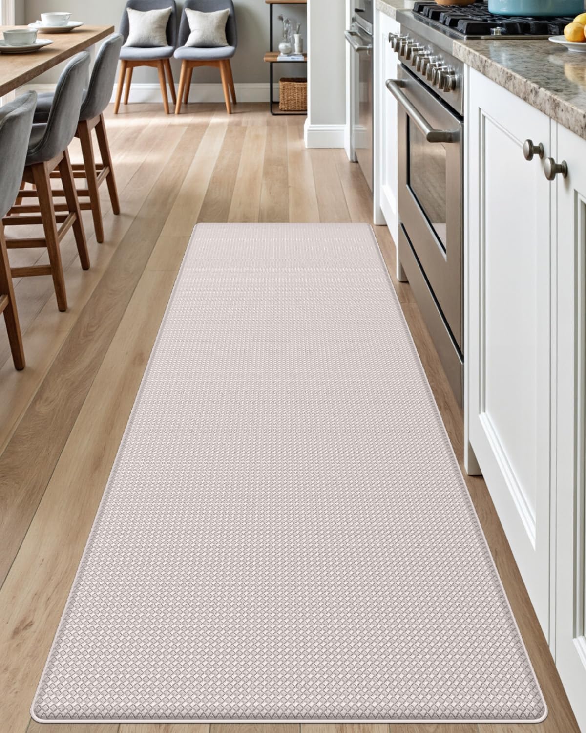 DEXI Kitchen Floor Mats Cushioned Anti Fatigue, 23x71, Large Long Standing Runner Rug Waterproof, Comfort Memory Foam Padded for Front Sink Laundry, Beige White