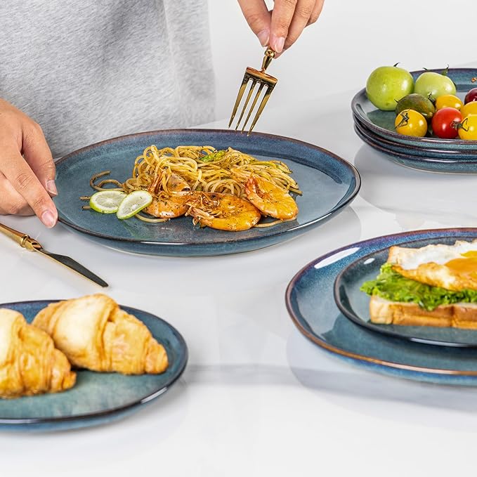 AmorArc Ceramic Dinnerware Sets,Handmade Reactive Glaze Stoneware Plates and Bowls Set,Highly Scratch Resistant | Dishwasher & Microwave Safe Dishes set,Service for 6 (18pc)