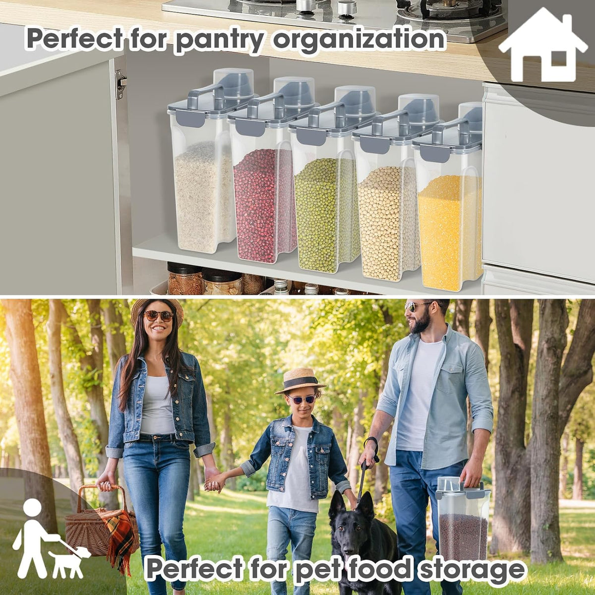 Rice Storage Container 10 Lbs, Airtight Food Dispenser with Large Spout and Cup for Pet Dog Cat Food Storage 7 Lbs