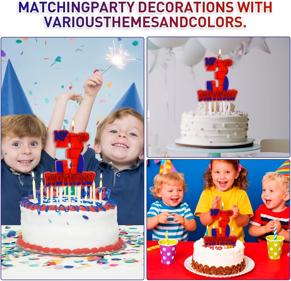 Spider Birthday Party Decorations, Number 3 Red Spider Web Happy Birthday Cake Candle for Boys Girls Spider Web 3rd Birthday Party Supplies (Spider Web 3rd Candle)