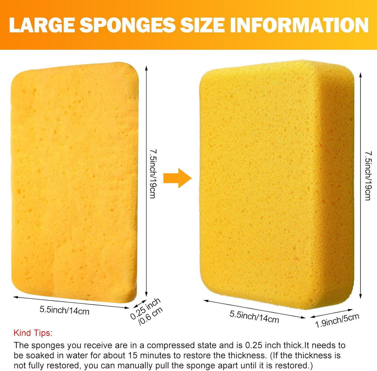 Tioncy 24 Pcs Large Sponges Bulk 7.5 x 5.5 x 1.9 Inch Grouting Car Wash Foam Cleaning and Washing Sponge Commercial Foam Large All Purpose for Cleaning Dishes Car Tile Bike (Yellow)