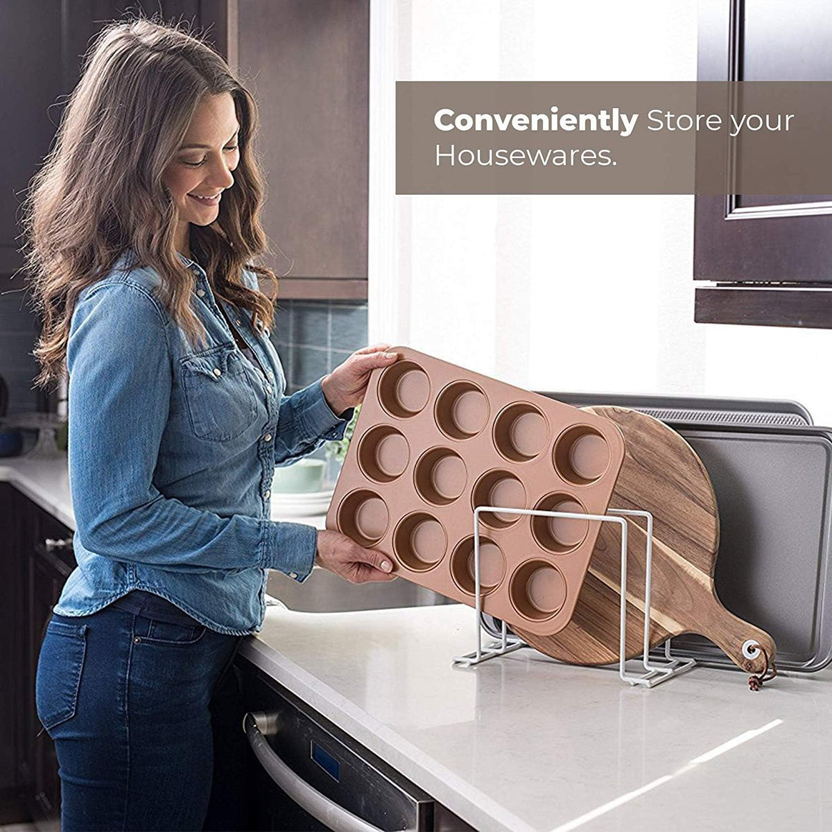 Stock Your Home White (2 Pack) Steel Baking Pan Organizer Rack for Cabinet or Counter, Holder for Kitchen Cutting Boards, Pot Lids, or Cookie Sheets - Rust Proof Wire, Drying Storage