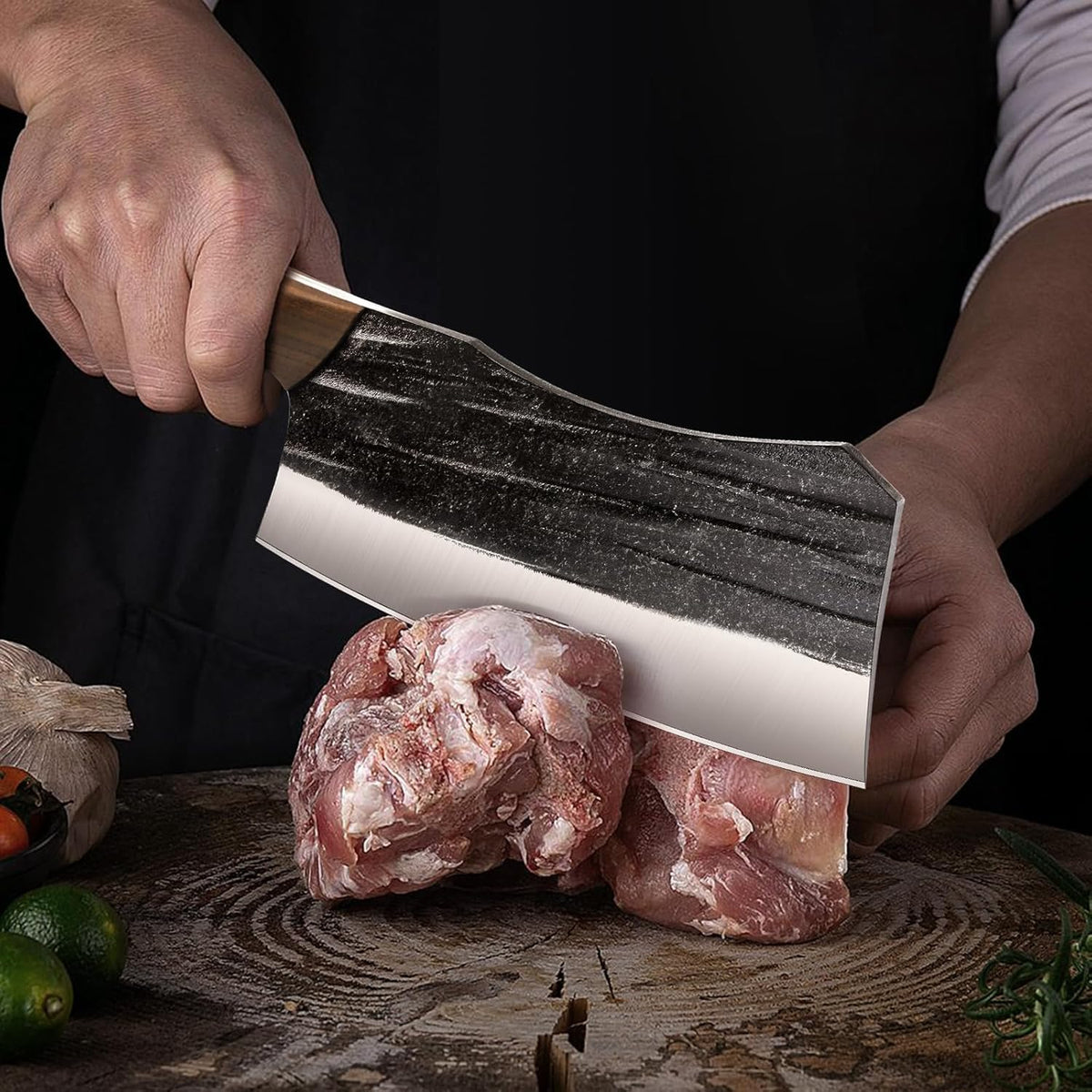 HOSHANHO Butcher Knife Set, 3-Piece High Carbon Steel Serbian Chef Knife Set of Heavy Duty Boning Knife & Meat Cleaver Knives & Viking Knives for Home, Cooking, Outdoor Camping BBQ