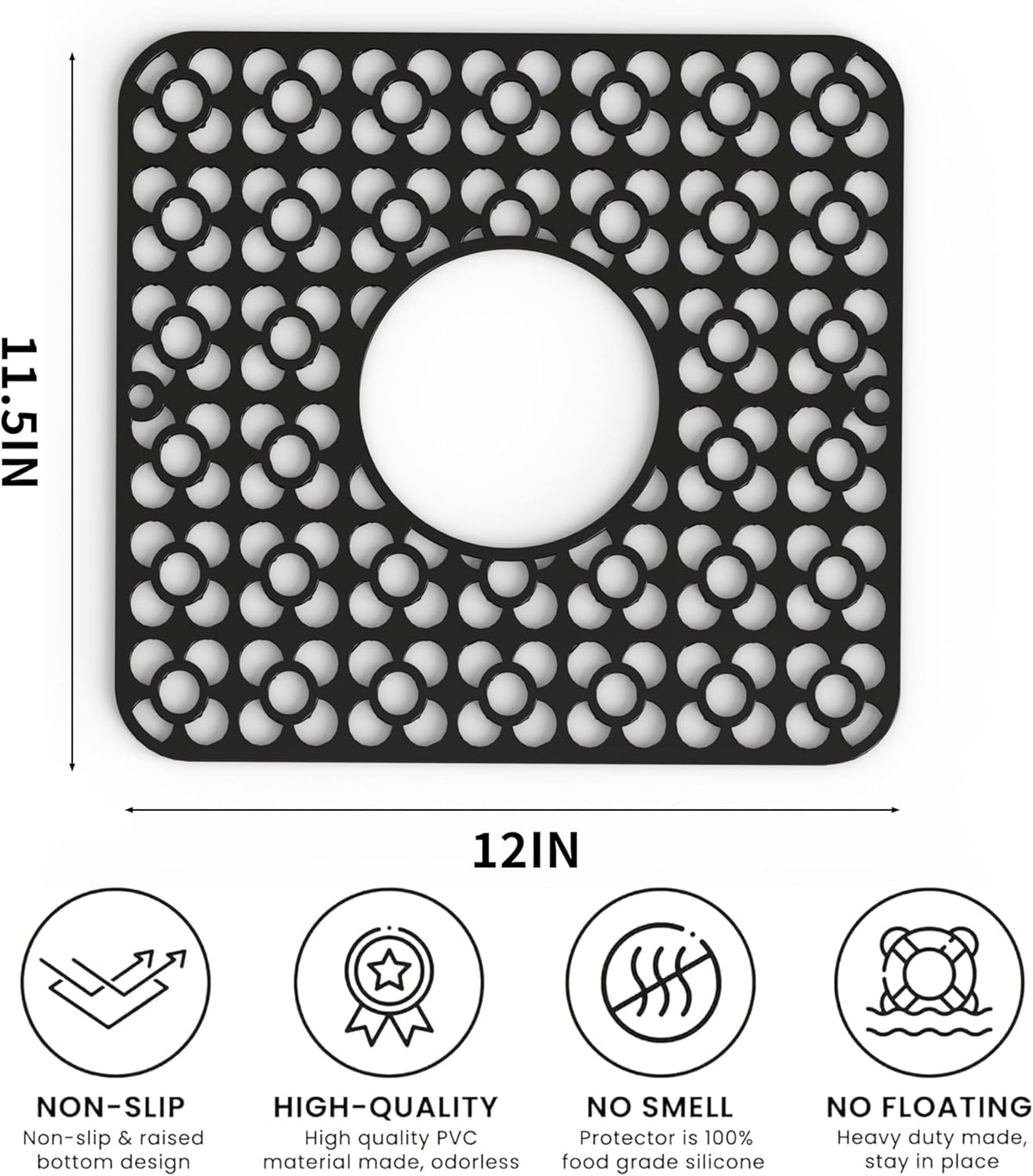 WAFT YEARN 2PCS Sink Mats Sink Protectors Dish Racks Dishwasher Safe Grid Mats for Kitchen Sink Silicone Protect Sink from Stains Damage Scratches Non Slip Heat Resistant Rust Resistant 11"X12" Black