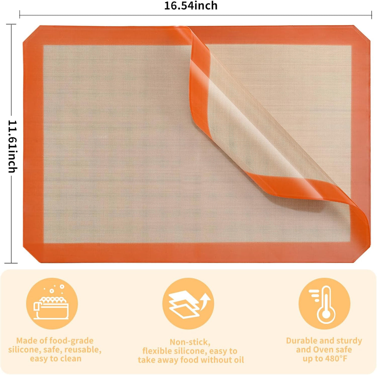 2-Pack Silicone Baking Mats – Non-Stick Reusable BPA-Free Oven Liners, 100% Food-Grade Silicone, Fit Half Sheet Pans (16.54" x 11.62") for Cookies, Pastry & More