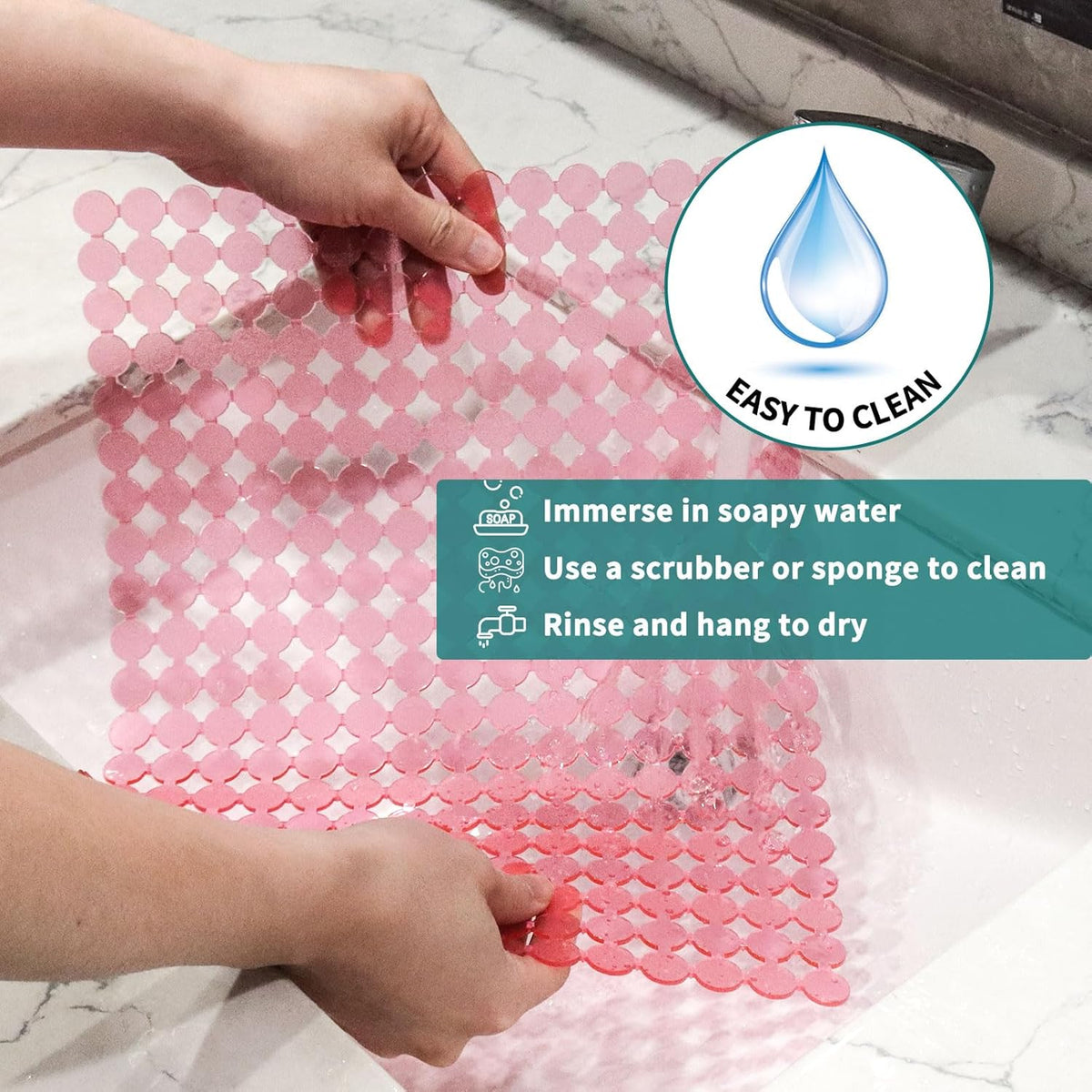 Qulable 2Pack Kitchen Sink Mat for Stainless Steel/Ceramic Sinks, PVC Eco-friendly Protectors for Bottom of Kitchen Sink, Adjustable, Fast Draining, Dots Design, 11.8x15.7 (Pink)